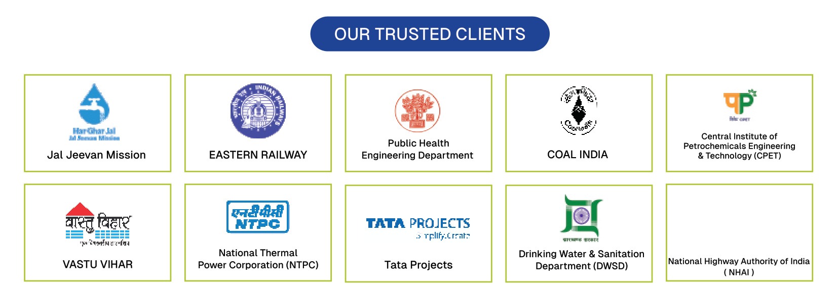 Subh Laxmi Institutional Clients - NTPC, Tata Projects, Jal Jeevan Mission, Coal India, Eastern Railway